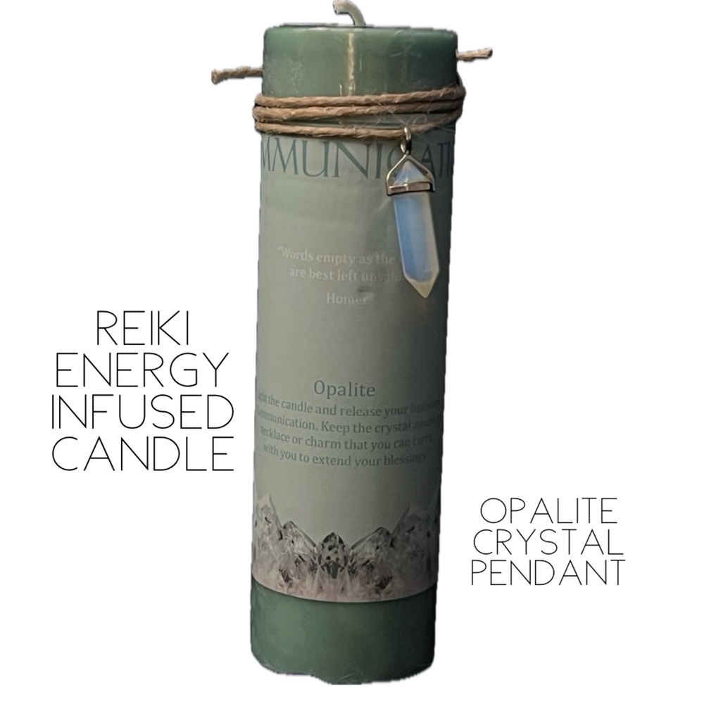 Reiki energy-infused candle with crystal pendant